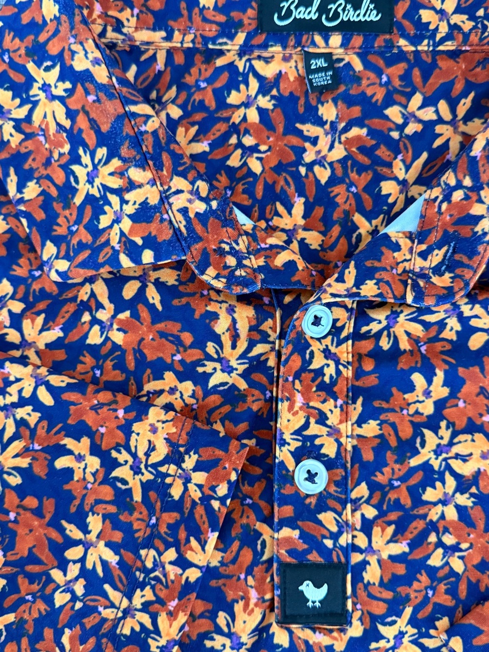 Bad Birdie Men’s "Flora Fiesta" Golf Polo Shirt with Floral Print - XXL